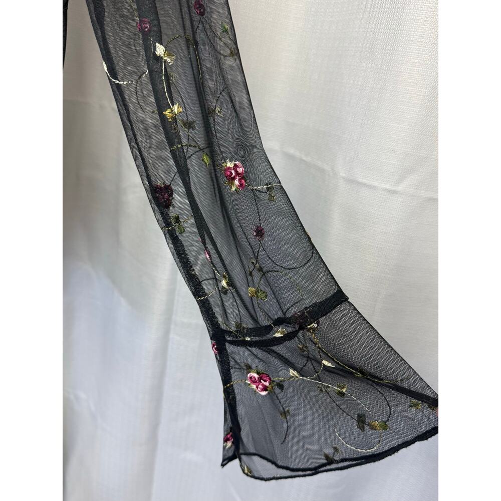 POL Mesh Floral Embroidered Top L Fairy Grunge Coquette Sheer Bell Sleeve - Picture 2 of 8